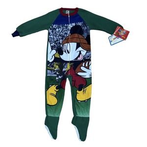 Vintage Mickey Mouse Fleece One Piece Footie Pajama Football 5t Kids Boys Zip Up